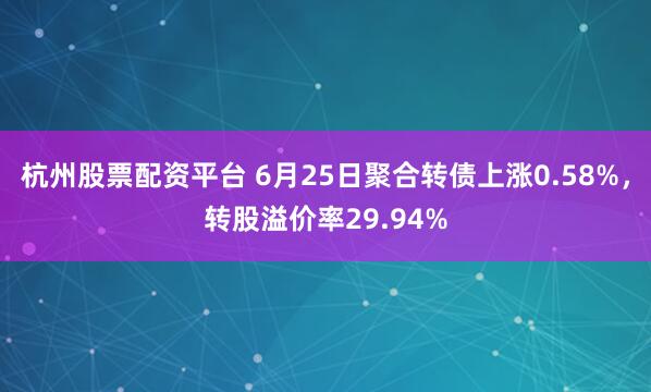 杭州股票配资平台 6月25日聚合转债上涨0.58%，转股溢价率29.94%