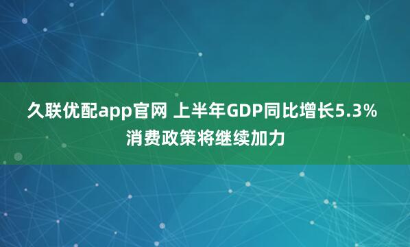 久联优配app官网 上半年GDP同比增长5.3% 消费政策将继续加力