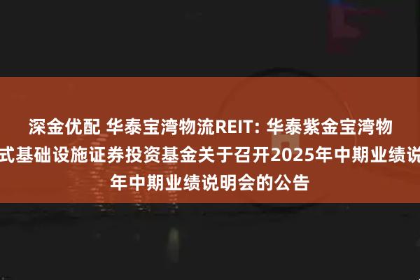 深金优配 华泰宝湾物流REIT: 华泰紫金宝湾物流仓储封闭式基础设施证券投资基金关于召开2025年中期业绩说明会的公告